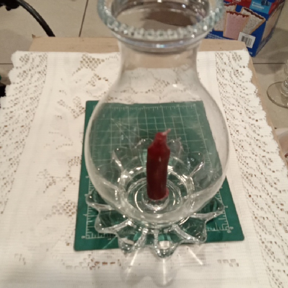 Vintage Clear Glass Fairy Lamp / Hurricane Cute W Colored Candles No Chips